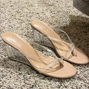 Shoe Dazzle Women's Clear Strap Wedges - Tan